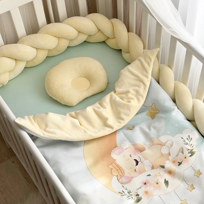 Set lenjerie pentru Patut Bebe din 6 piese Lion crem (5)